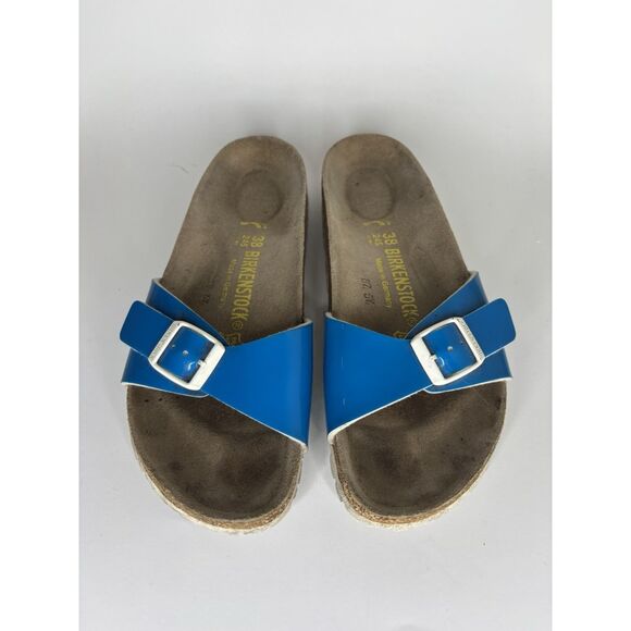 Birkenstock Madrid Blue Patent Leather Slides Sandals Women Sz 38EU/7-7.5M US - Picture 4 of 13